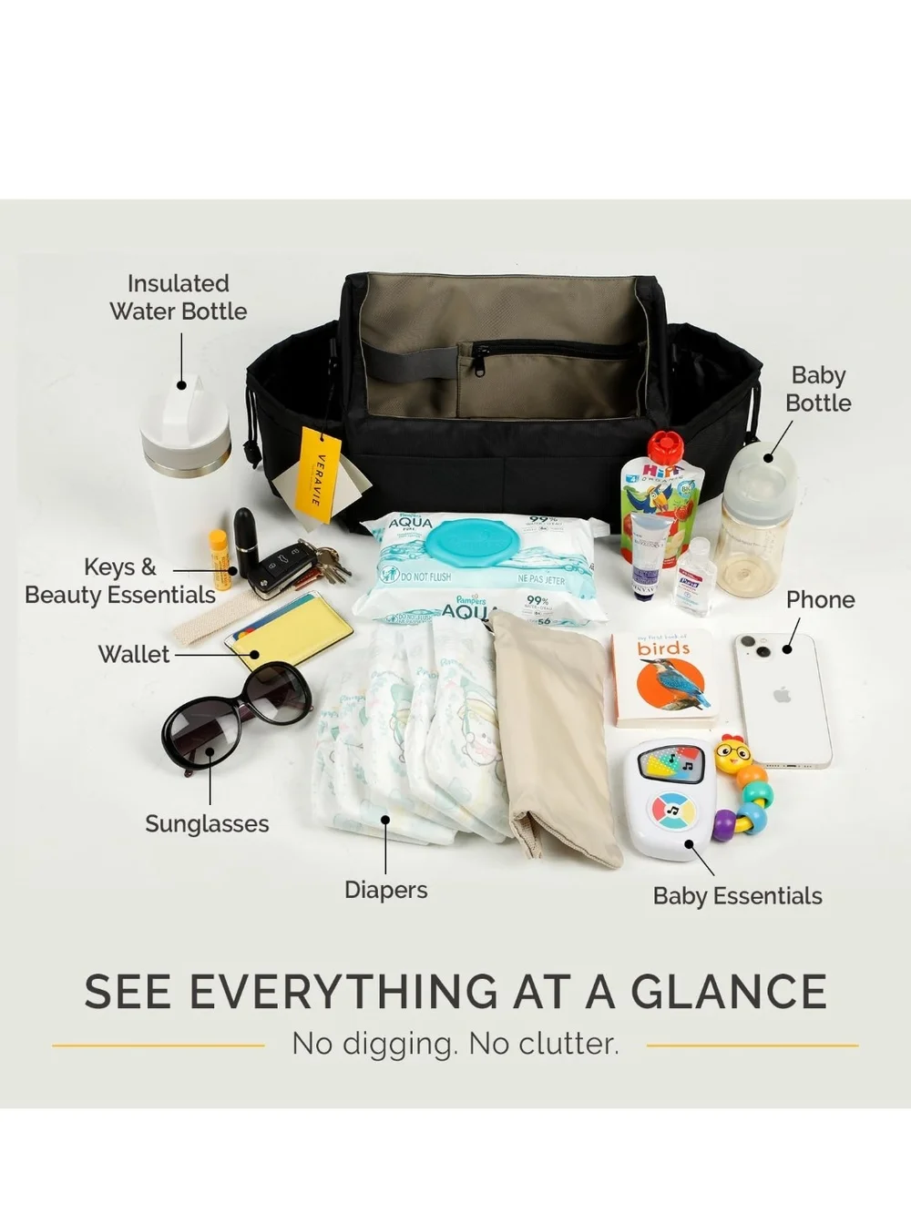 Black Stroller Organizer - One-hand Release